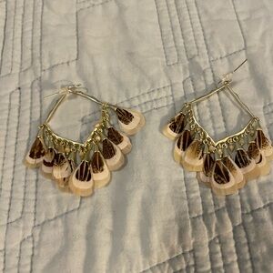 Gold Hoop feather Earrings